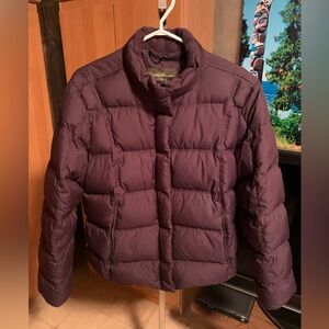 Eddie Bauer Green and Purple Quilted Goose Down Jacket